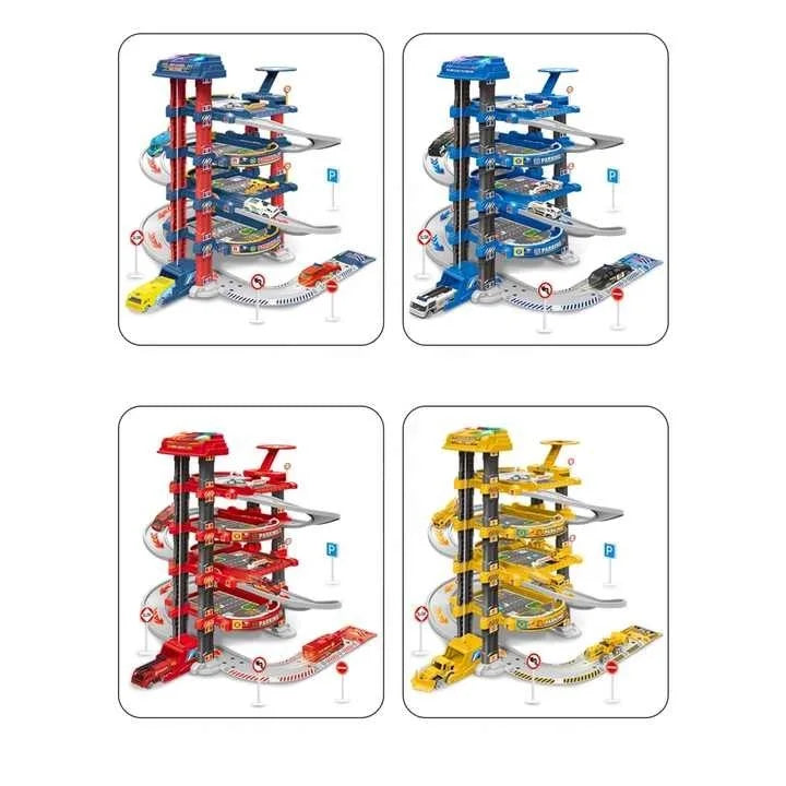 HKM-490131 4-Layer Kids Toy Car Garage Parking Lot Lift Kit - Slide Parking Toy for Ages 5 and Up