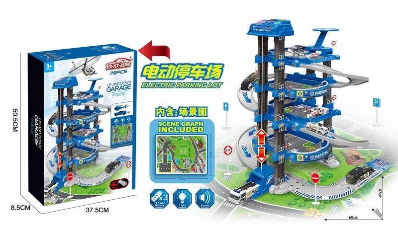 HKM-490131 4-Layer Kids Toy Car Garage Parking Lot Lift Kit - Slide Parking Toy for Ages 5 and Up