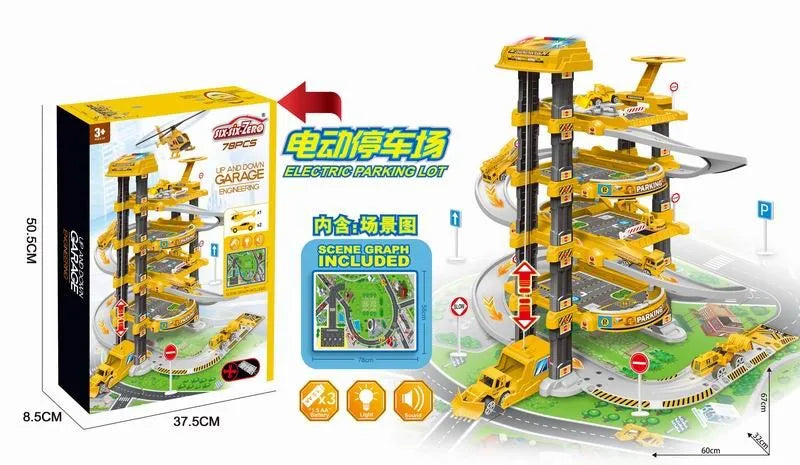 HKM-490131 4-Layer Kids Toy Car Garage Parking Lot Lift Kit - Slide Parking Toy for Ages 5 and Up