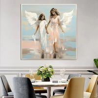 HKM-490259 Handmade Oil Painting on Canvas - Angel Sisters Walking on Water Modern Abstract Art for Home Decor