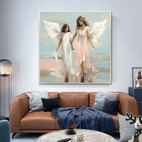 HKM-490259 Handmade Oil Painting on Canvas - Angel Sisters Walking on Water Modern Abstract Art for Home Decor