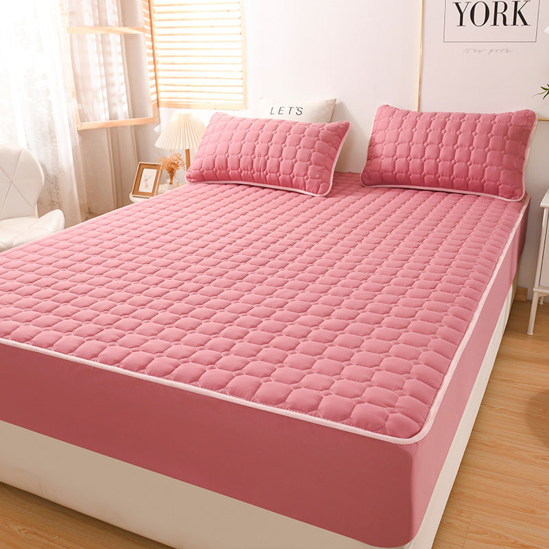 HKM-490323 Breathable 3-Piece Solid Color Quilted Mattress Set with Pillow Covers