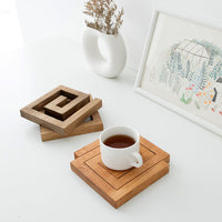 HKM-490387 Wooden Thermal Insulation Coaster for Tea Cups - Non-Slip Pine Pad in Light Coffee and Red Brown