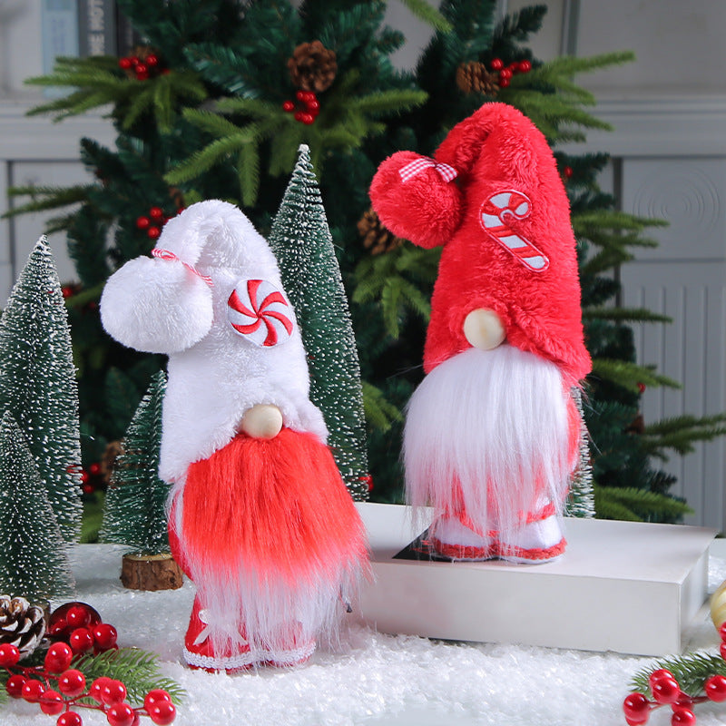 HKM-490451 Creative Christmas Candy Doll Decoration - Faceless Elderly Design, Polyester, 12x10x29cm