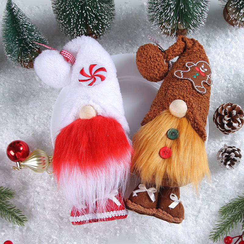 HKM-490451 Creative Christmas Candy Doll Decoration - Faceless Elderly Design, Polyester, 12x10x29cm
