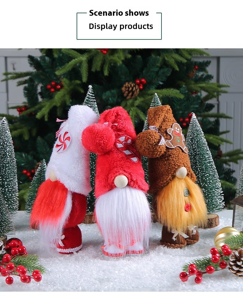 HKM-490451 Creative Christmas Candy Doll Decoration - Faceless Elderly Design, Polyester, 12x10x29cm