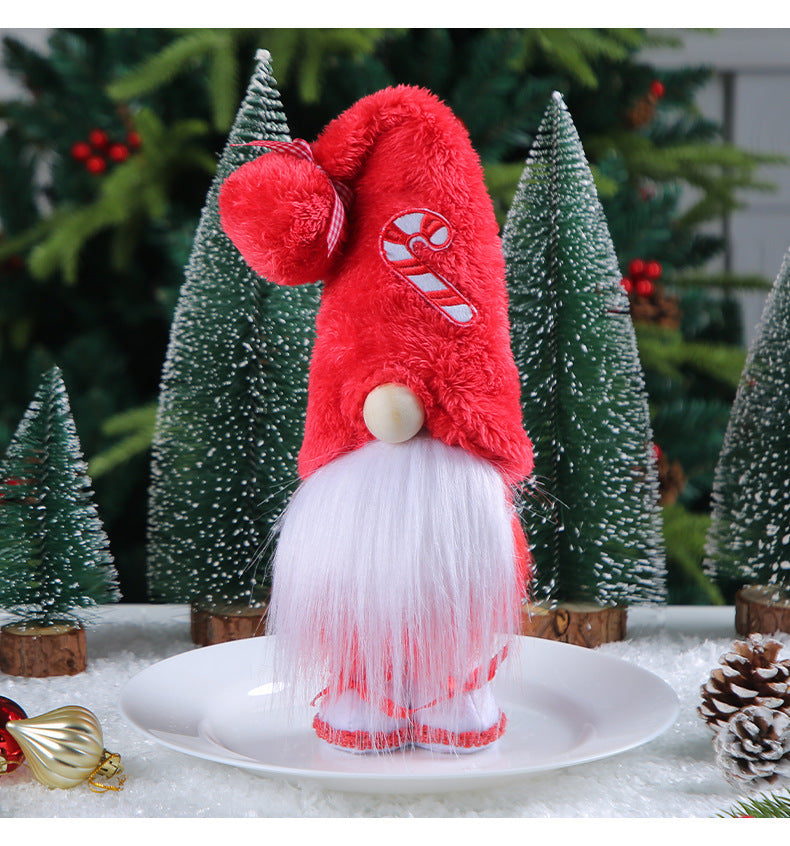 HKM-490451 Creative Christmas Candy Doll Decoration - Faceless Elderly Design, Polyester, 12x10x29cm