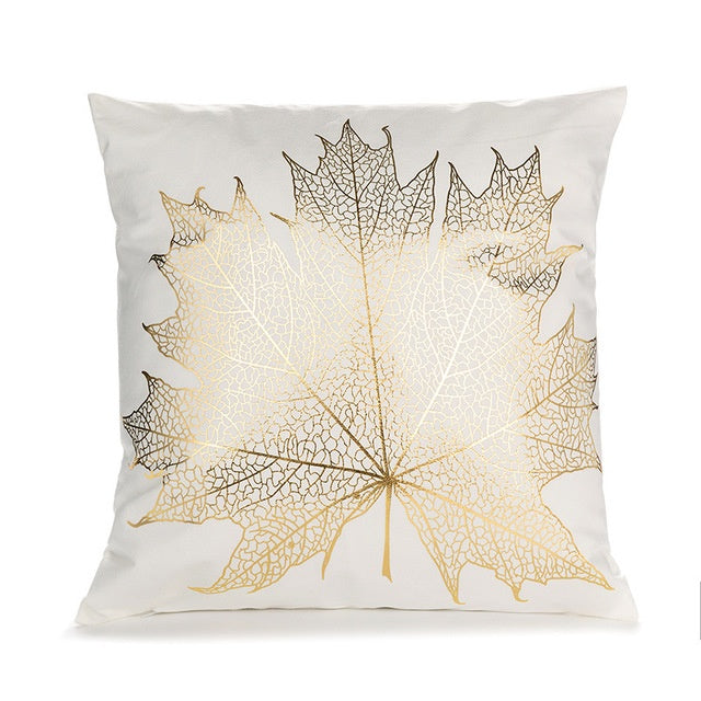 HKM-490451 Elegant White and Gold Modern Decorative Pillow Covers - 45x45cm