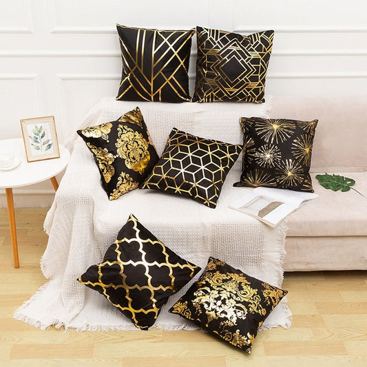 HKM-490451 Elegant White and Gold Modern Decorative Pillow Covers - 45x45cm