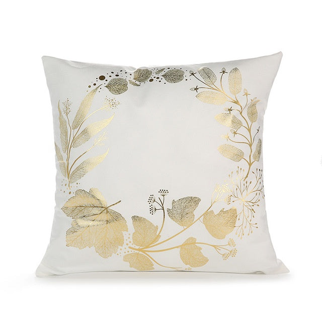 HKM-490451 Elegant White and Gold Modern Decorative Pillow Covers - 45x45cm