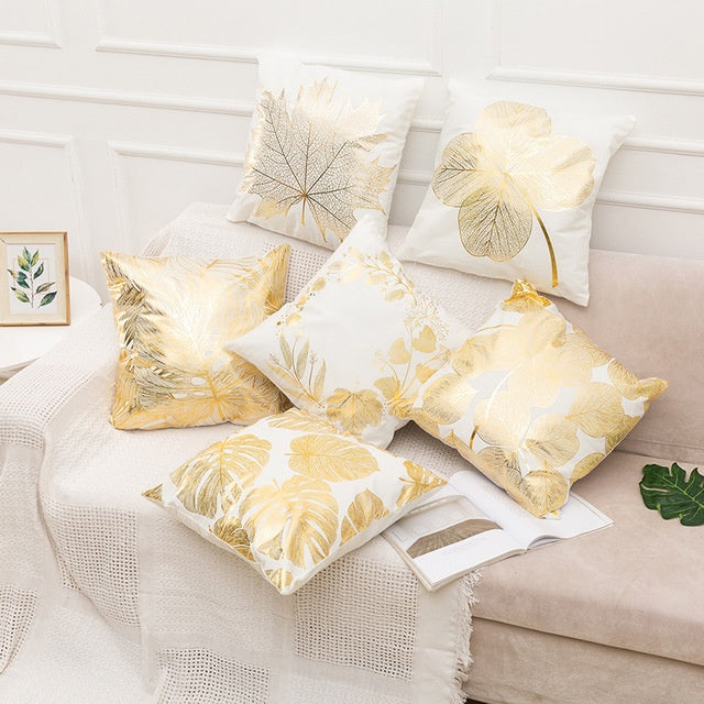 HKM-490451 Elegant White and Gold Modern Decorative Pillow Covers - 45x45cm