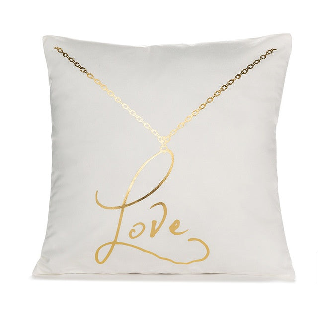 HKM-490451 Elegant White and Gold Modern Decorative Pillow Covers - 45x45cm