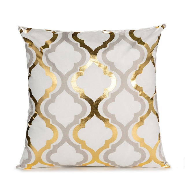 HKM-490451 Elegant White and Gold Modern Decorative Pillow Covers - 45x45cm