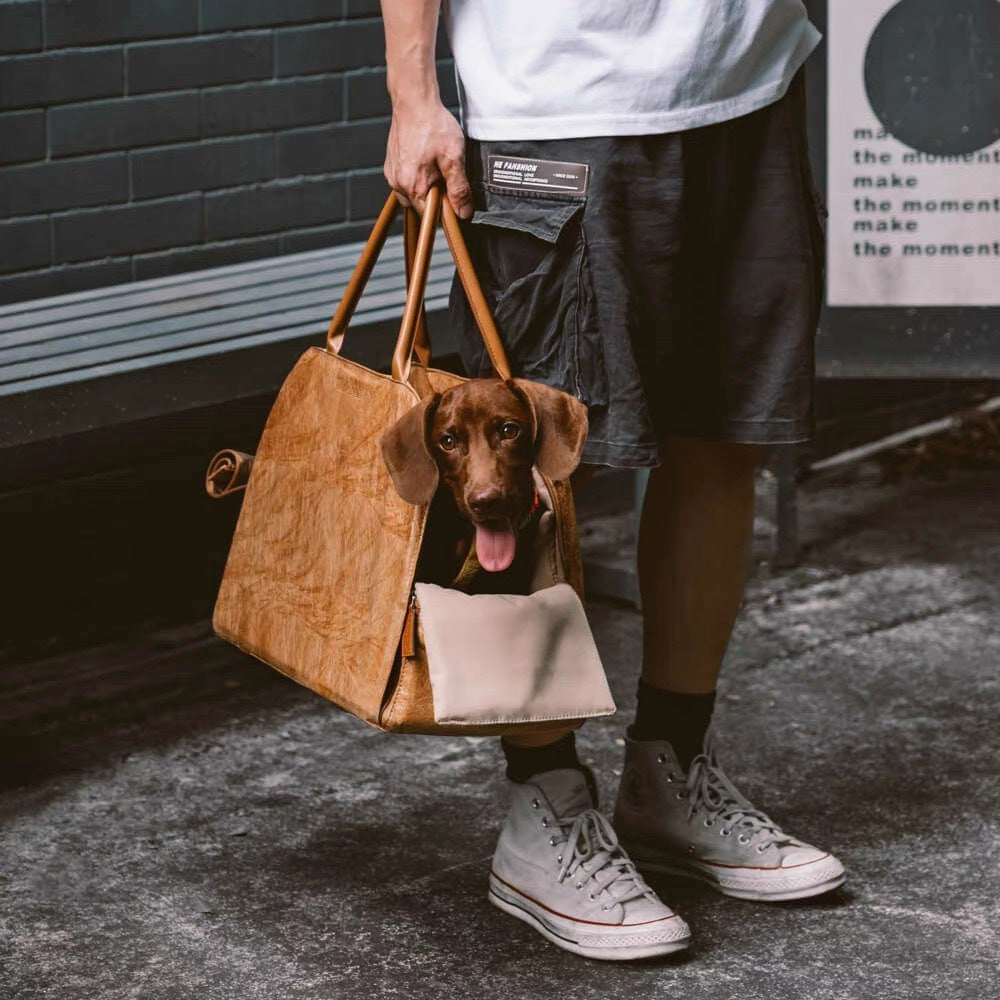 HKM-490515 Portable Lightweight Dog Diaper Bag - Brown DuPont Fabric Pet Carrier