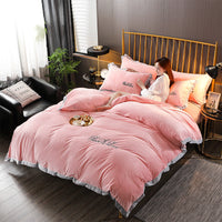 HKM-490643 Crystal Velvet Embroidered Four-Piece Bedding Set in Polyester Fiber