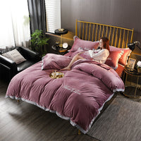 HKM-490643 Crystal Velvet Embroidered Four-Piece Bedding Set in Polyester Fiber