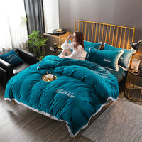 HKM-490643 Crystal Velvet Embroidered Four-Piece Bedding Set in Polyester Fiber
