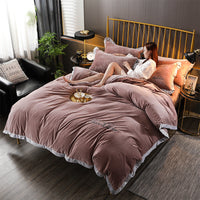 HKM-490643 Crystal Velvet Embroidered Four-Piece Bedding Set in Polyester Fiber