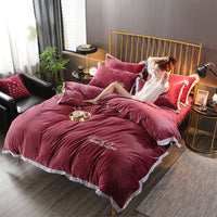 HKM-490643 Crystal Velvet Embroidered Four-Piece Bedding Set in Polyester Fiber