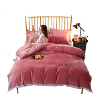 HKM-490643 Crystal Velvet Embroidered Four-Piece Bedding Set in Polyester Fiber
