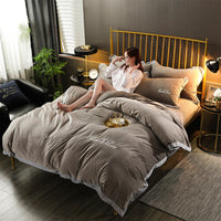HKM-490643 Crystal Velvet Embroidered Four-Piece Bedding Set in Polyester Fiber