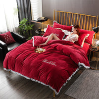 HKM-490643 Crystal Velvet Embroidered Four-Piece Bedding Set in Polyester Fiber
