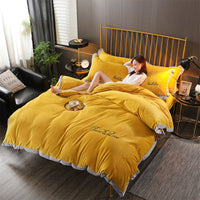 HKM-490643 Crystal Velvet Embroidered Four-Piece Bedding Set in Polyester Fiber