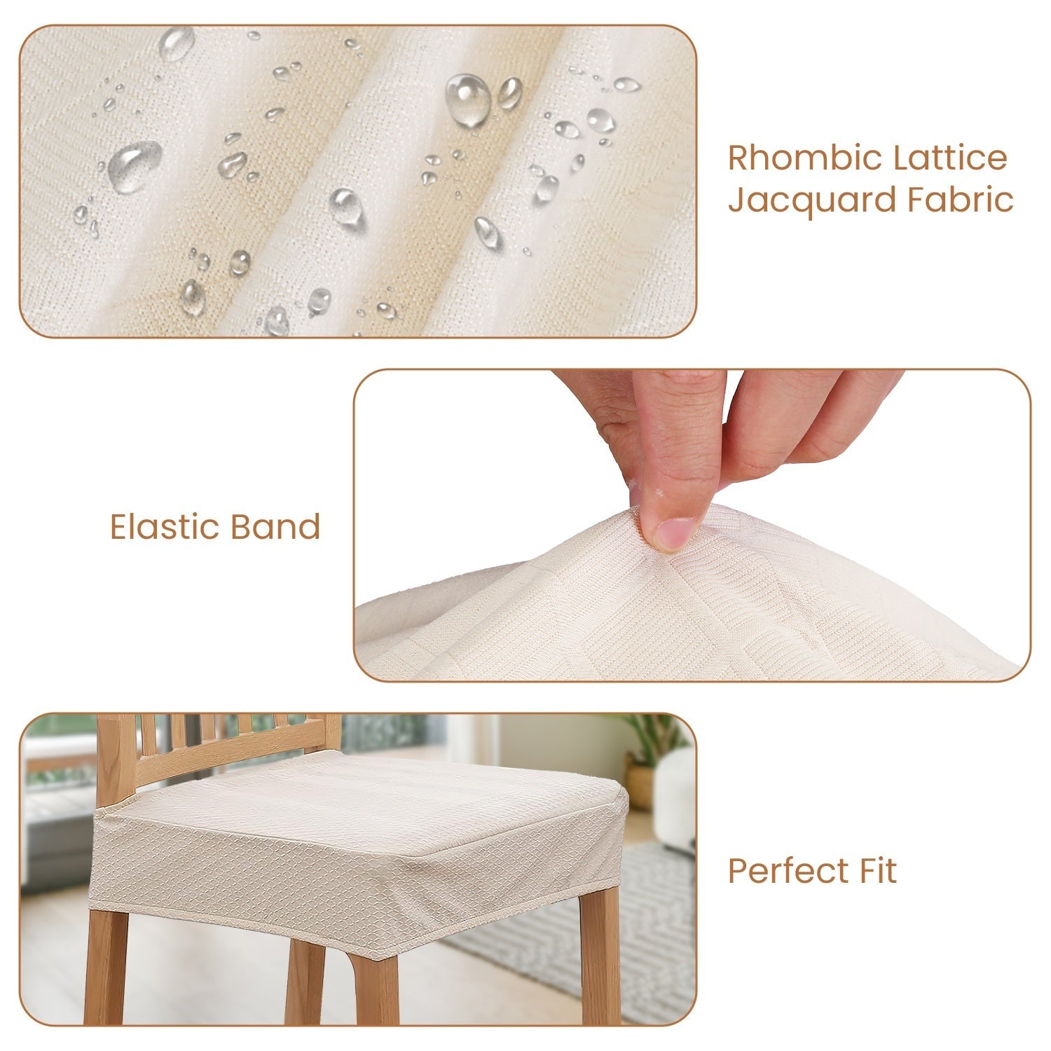 HKM-490707 Waterproof Stretch Dining Chair Slipcovers, Jacquard Fabric, 4-Pack, Fits Armless Chairs