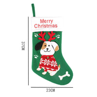 HKM-490771 Cartoon Christmas Sock Gift Bag - Puppy & Kitten Models in Green and Red, Non-Woven Fabric, 37x23x2 CM