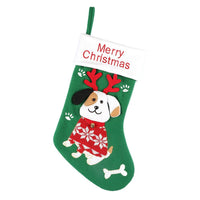 HKM-490771 Cartoon Christmas Sock Gift Bag - Puppy & Kitten Models in Green and Red, Non-Woven Fabric, 37x23x2 CM