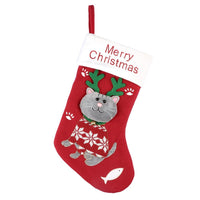 HKM-490771 Cartoon Christmas Sock Gift Bag - Puppy & Kitten Models in Green and Red, Non-Woven Fabric, 37x23x2 CM