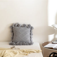 HKM-491091 Tassel Geometric Knitted Throw Pillow Cover - Avocado Green, Light Gray, Beige, Rose Pink, Warm Orange, 45x45cm