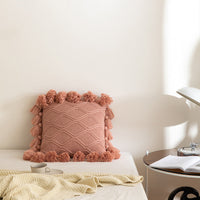 HKM-491091 Tassel Geometric Knitted Throw Pillow Cover - Avocado Green, Light Gray, Beige, Rose Pink, Warm Orange, 45x45cm