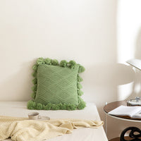 HKM-491091 Tassel Geometric Knitted Throw Pillow Cover - Avocado Green, Light Gray, Beige, Rose Pink, Warm Orange, 45x45cm