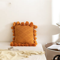 HKM-491091 Tassel Geometric Knitted Throw Pillow Cover - Avocado Green, Light Gray, Beige, Rose Pink, Warm Orange, 45x45cm