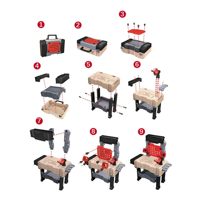 KTX-491155 65-Piece Kids Construction Tool Set with Wrench and Screwdriver in Suitcase – Perfect for Pretend Play and Creative Craftsman Fun