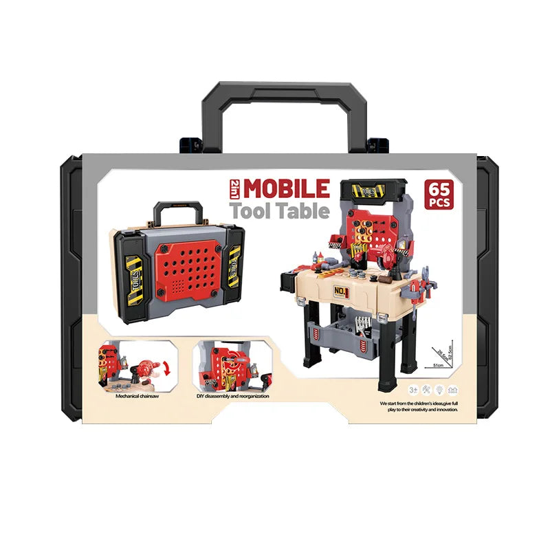 KTX-491155 65-Piece Kids Construction Tool Set with Wrench and Screwdriver in Suitcase – Perfect for Pretend Play and Creative Craftsman Fun