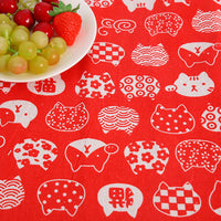 HKM-491155 Cat Head Design Linseed Cotton Fabric for DIY Tablecloths, Curtains, Cushions, and More