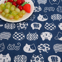 HKM-491155 Cat Head Design Linseed Cotton Fabric for DIY Tablecloths, Curtains, Cushions, and More