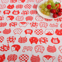 HKM-491155 Cat Head Design Linseed Cotton Fabric for DIY Tablecloths, Curtains, Cushions, and More
