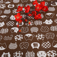 HKM-491155 Cat Head Design Linseed Cotton Fabric for DIY Tablecloths, Curtains, Cushions, and More