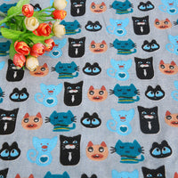 HKM-491155 Cat Head Design Linseed Cotton Fabric for DIY Tablecloths, Curtains, Cushions, and More