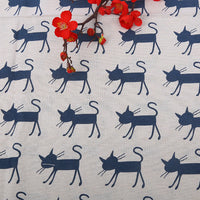 HKM-491155 Cat Head Design Linseed Cotton Fabric for DIY Tablecloths, Curtains, Cushions, and More