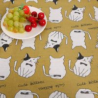 HKM-491155 Cat Head Design Linseed Cotton Fabric for DIY Tablecloths, Curtains, Cushions, and More
