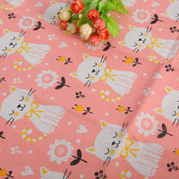 HKM-491155 Cat Head Design Linseed Cotton Fabric for DIY Tablecloths, Curtains, Cushions, and More