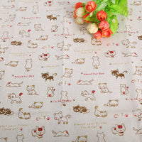 HKM-491155 Cat Head Design Linseed Cotton Fabric for DIY Tablecloths, Curtains, Cushions, and More