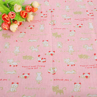 HKM-491155 Cat Head Design Linseed Cotton Fabric for DIY Tablecloths, Curtains, Cushions, and More