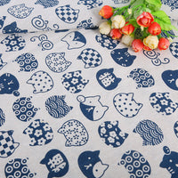 HKM-491155 Cat Head Design Linseed Cotton Fabric for DIY Tablecloths, Curtains, Cushions, and More