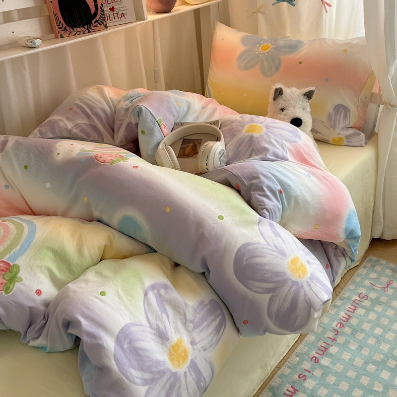 HKM-491155 Pure Washed Cotton 4-Piece Bed Set for 2.0m Bed - Stripes, Geometric, Cartoon Patterns