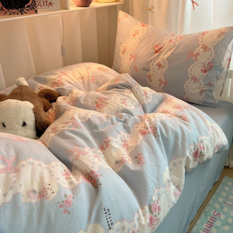 HKM-491155 Pure Washed Cotton 4-Piece Bed Set for 2.0m Bed - Stripes, Geometric, Cartoon Patterns